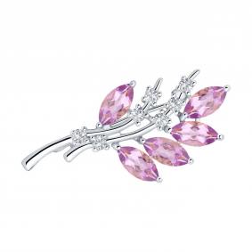 Серебряная брошь SOKOLOV 92040011-91 с фианитом и аметистом 92040011-91 фото