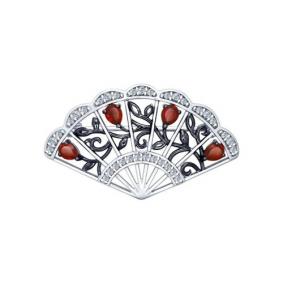 Серебряная брошь SOKOLOV 92040048 с фианитом и гранатом 92040048 фото