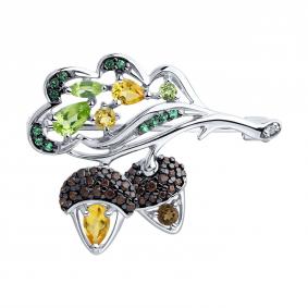 Серебряная брошь SOKOLOV 92040075 с фианитом, хризолитом, цитрином и раухтопазом 92040075 фото