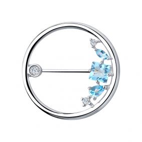 Серебряная брошь SOKOLOV 92040089 с топазом и фианитом 92040089 фото
