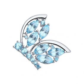 Серебряная брошь SOKOLOV 92040093 с топазом и фианитом 92040093 фото