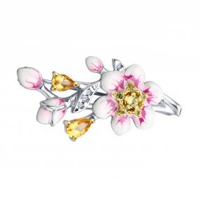 Серебряная брошь SOKOLOV 92040118-91 с фианитом, цитрином и эмалью 92040118-91 фото
