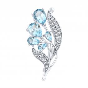 Серебряная брошь SOKOLOV 92040126 с топазом и фианитом 92040126 фото