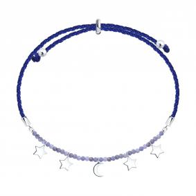 Текстильный шнурок с декоративным элементом из серебра SOKOLOV с танзанитом 92050198 92050198 фото