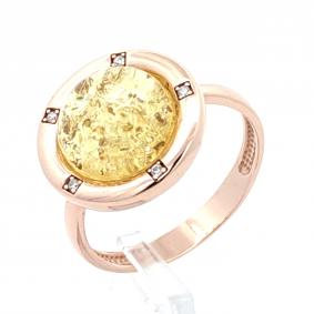 Кольцо из золочёного серебра Дарвин 920582773aa-л с фианитом и янтарём 920582773aa-л фото