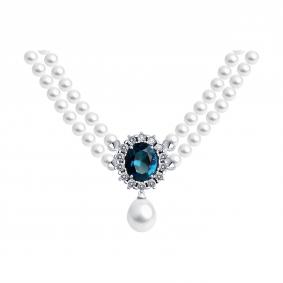 Серебряное колье SOKOLOV 92070089 с фианитом, жемчугом и Лондон топазом 92070089 фото