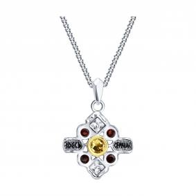 Серебряное колье SOKOLOV 92070147 с фианитом, цитрином и гранатом 92070147 фото