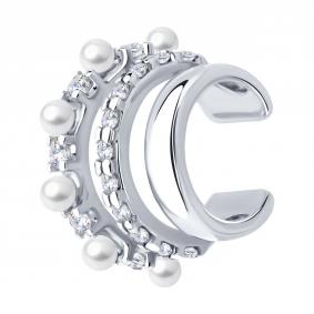 Одиночная серьга из серебра SOKOLOV с жемчугом и фианитом 92170004 92170004 фото