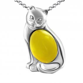 Серебряная подвеска Символ года Кот Дарвин с янтарём 928031202ae-ж 928031202ae-ж фото