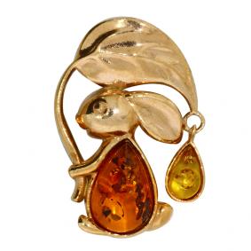 Подвеска из золочёного серебра Символ года Мышь Дарвин с янтарём 928062207aa-микс 928062207aa-микс фото