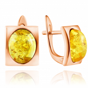 Серьги из золочёного серебра Дарвин 929022016AA-л с янтарём 929022016AA-л фото