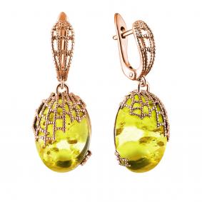 Серьги из золочёного серебра Дарвин 929022415bb-л с янтарём 929022415bb-л фото