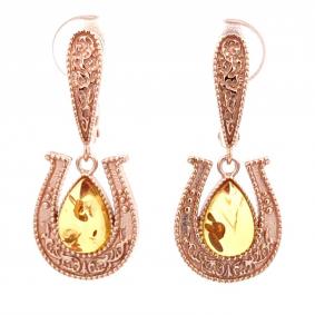 Серьги из золочёного серебра Дарвин 929022850ab-л с янтарём 929022850ab-л фото