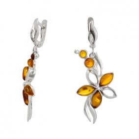Серебряные серьги Дарвин 929040071-ск с янтарём 929040071-ск фото