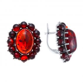 Серебряные серьги Дарвин 929041102aa с янтарём 929041102aa фото