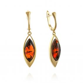 Серьги из золочёного серебра Дарвин 929042007ab-к с янтарём 929042007ab-к фото