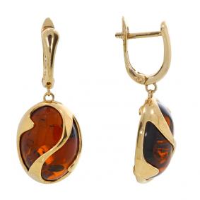 Серьги из золочёного серебра Дарвин 929042098bb-к с янтарём 929042098bb-к фото