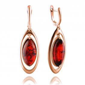 Серьги из золочёного серебра Дарвин с подвижным центральным элементом с янтарём 929042128ab-к 929042128ab-к фото