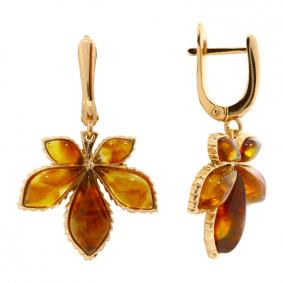 Серьги из золочёного серебра Дарвин 929042147ab-к с янтарём 929042147ab-к фото