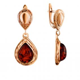 Серьги из золочёного серебра Дарвин 929042153ab-к с янтарём 929042153ab-к фото