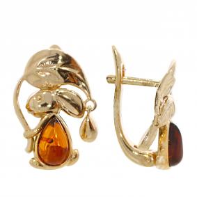 Серебряные серьги Символ года Кролик Дарвин с янтарём 929042207aa-ск 929042207aa-ск фото