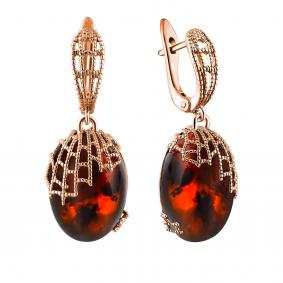 Серьги из золочёного серебра Дарвин 929042415bb-к с янтарём 929042415bb-к фото