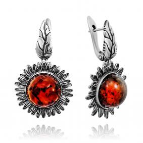 Серебряные серьги Дарвин 929044549ab-к с янтарём 929044549ab-к фото