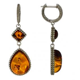 Серебряные серьги Дарвин 929047048ac-ск с янтарём 929047048ac-ск фото
