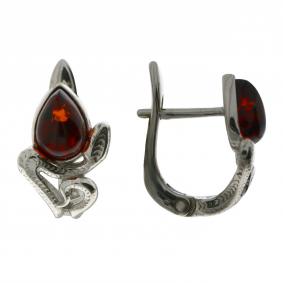Серебряные серьги Дарвин 929047216aa-к с янтарём 929047216aa-к фото