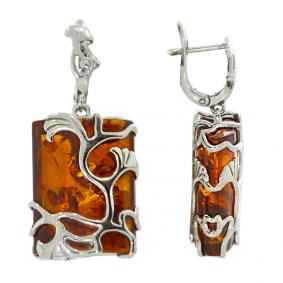 Серебряные серьги Дарвин 929047439bb-к с янтарём 929047439bb-к фото