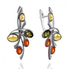 Серебряные серьги Дарвин 929061034aa-микс с янтарём 929061034aa-микс фото