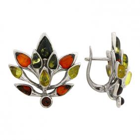 Серебряные серьги Дарвин 929061080AA-микс с янтарём 929061080AA-микс фото