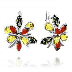 Серебряные серьги Дарвин 929061083aa-микс с янтарём 929061083aa-микс фото