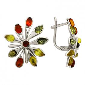 Серебряные серьги Дарвин 929061084aa-микс с янтарём 929061084aa-микс фото