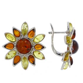 Серебряные серьги Дарвин 929061086аа-жк с янтарём 929061086аа-жк фото