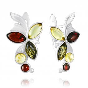Серебряные серьги Дарвин 929061094aa-микс с янтарём 929061094aa-микс фото