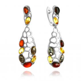 Серебряные серьги Дарвин 929061148ab-микс с янтарём 929061148ab-микс фото