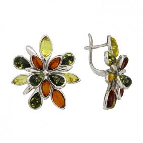 Серебряные серьги Дарвин 929061183aa-микс-1 с янтарём 929061183aa-микс-1 фото