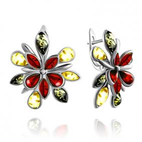 Серебряные серьги Дарвин 929061183aa-микс с янтарём 929061183aa-микс фото