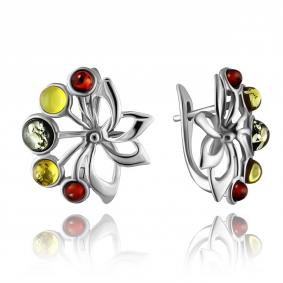 Серебряные серьги Дарвин 929061335AA-микс с янтарём 929061335AA-микс фото