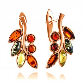 Серьги из золочёного серебра Дарвин 929062018aa-микс с янтарём 929062018aa-микс фото