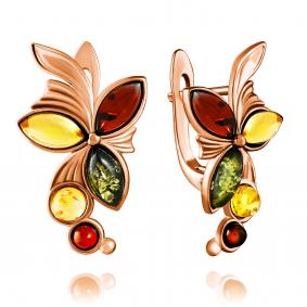 Серьги из золочёного серебра Дарвин 929062094aa-микс с янтарём 929062094aa-микс фото