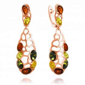 Серьги из золочёного серебра Дарвин 929062148ab-микс с янтарём 929062148ab-микс фото