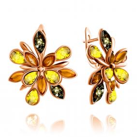 Серьги из золочёного серебра Дарвин 929062183aa-микс с янтарём 929062183aa-микс фото