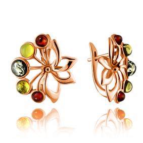 Серьги из золочёного серебра Дарвин 929062335aa-микс-1 с янтарём 929062335aa-микс-1 фото