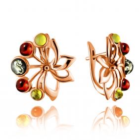 Серьги из золочёного серебра Дарвин 929062335aa-микс с янтарём 929062335aa-микс фото