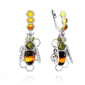 Серебряные серьги Дарвин 92906R149ac-микс с янтарём 92906R149ac-микс фото