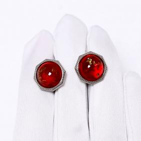 Серебряные серьги Дарвин 929411350aa-кр с янтарём 929411350aa-кр фото