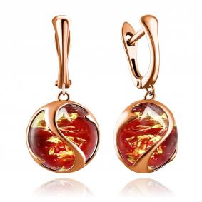 Серьги из золочёного серебра Дарвин 929412098ab-кр с янтарём 929412098ab-кр фото