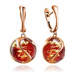 Серьги из золочёного серебра Дарвин 929412098bb-кр с янтарём 929412098bb-кр фото